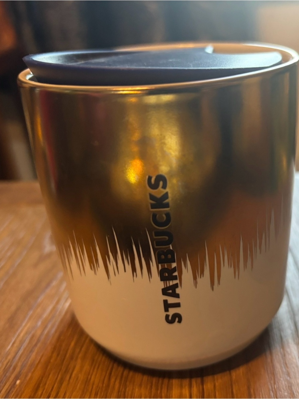 Starbucks Metallic Gold and White Travel Tumbler with Black Lid